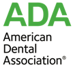 The image displays a logo with the text  ADA  prominently featured at the top, followed by an acronym  AMERICAN DENTAL ASSOCIATION  beneath it. The logo includes a stylized letter  A  in green and red colors, and there is additional text that reads  AMERICAN DENTAL ASSOCIATION  below the logo.