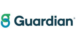 The image shows a logo with the word  Guardian  prominently displayed, followed by a stylized graphic resembling a shield or a key, set against a dark background with a light blue accent at the top.