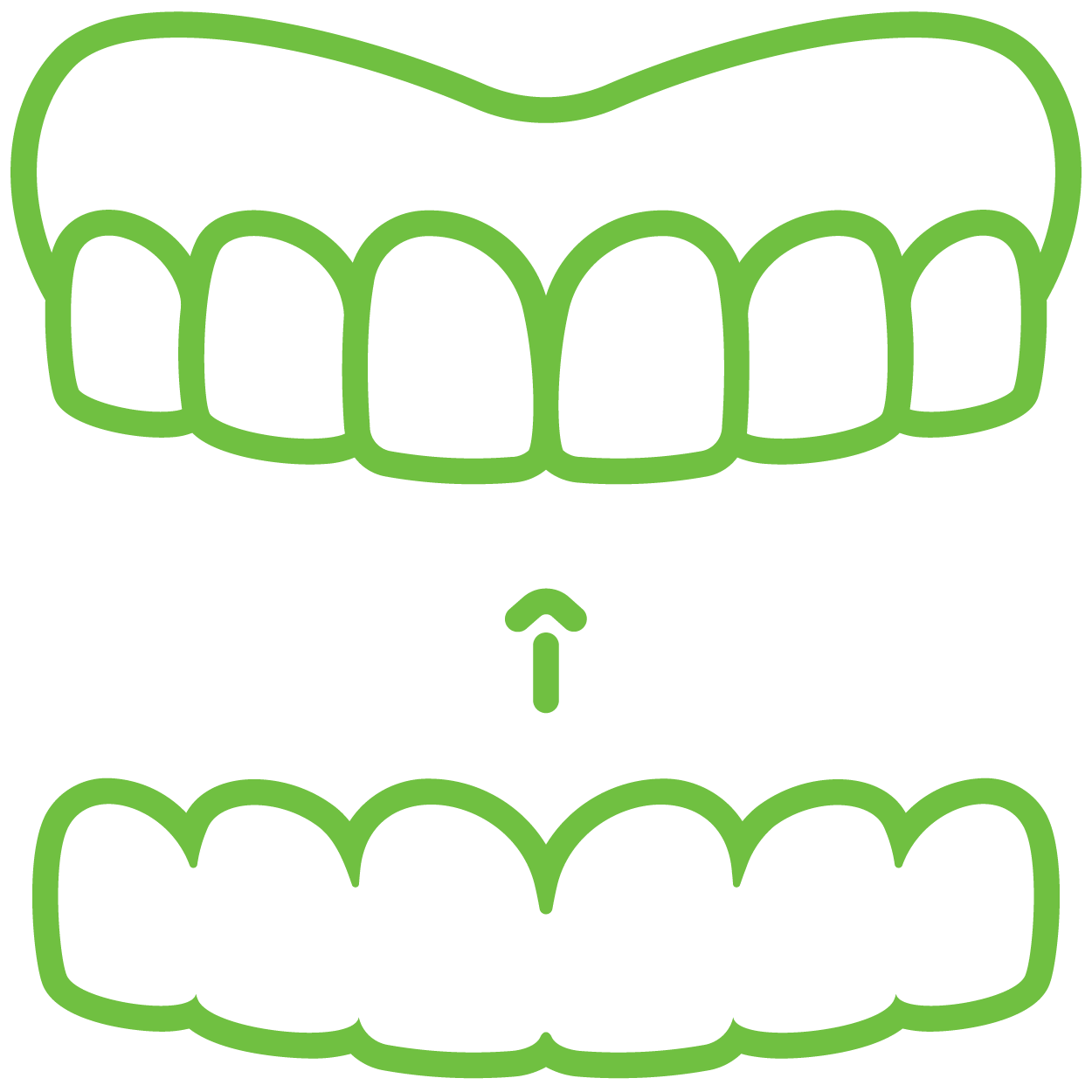 The image shows two sets of teeth side by side  one with straight white teeth and the other with crooked yellow teeth, with a directional arrow pointing from the straight teeth to the crooked ones.